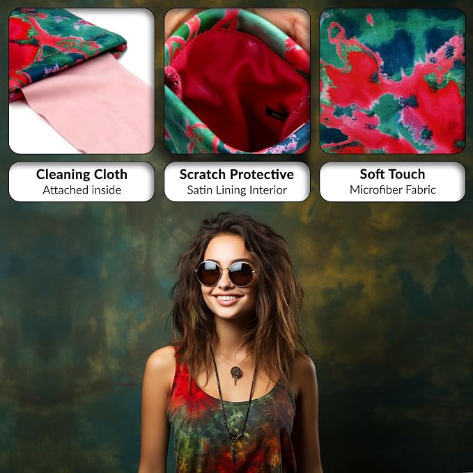 Soft Sunglasses case | Large Glasses Case Holder - Eyeglass Pouch Squeeze Top | Glasses pouch Lightweight Extra Layers