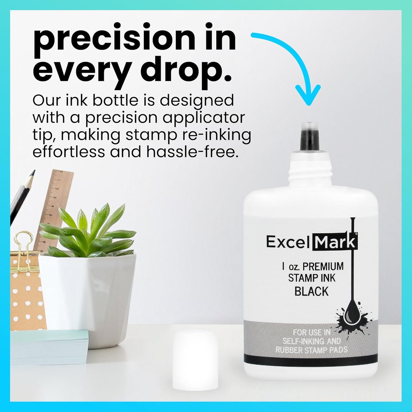 ExcelMark Premium Self-Inking Stamp Refill Ink - 1 oz. (Black)