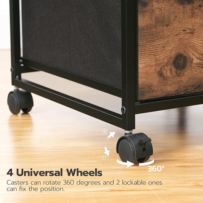 HOOBRO 3-Drawer Mobile File Cabinet, Vertical Filing Cabinet, Under Desk Cart with Drawers for Home Office, Rolling Printer Stand, A4/Letter-Sized, Fabric Drawer, Rustic Brown BF30WJ01