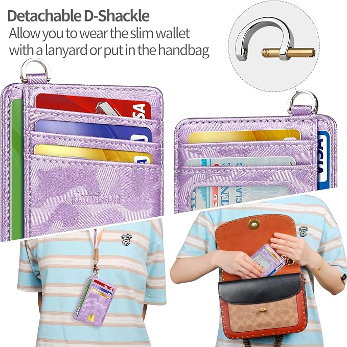 Slim Minimalist Front Pocket Wallet, RFID Blocking Credit Card Holder Wallet with Detachable D-Shackle for Men Women