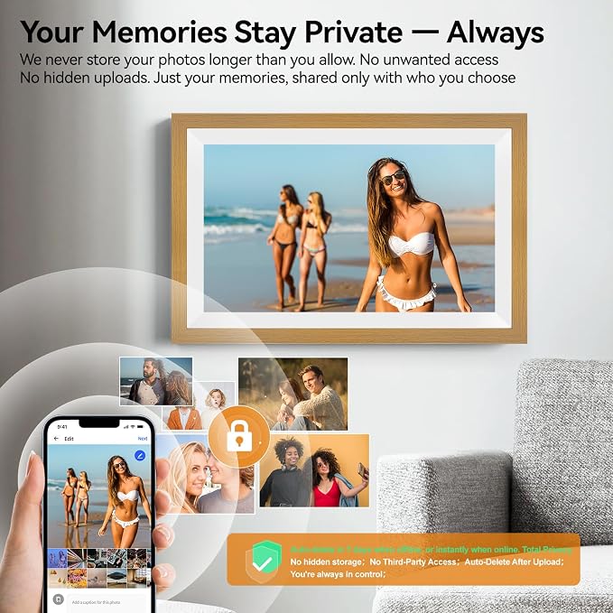 15.6 Inch Smart Digital Picture Frame with Wi-Fi 6, 64GB Storage, IPS Touch Screen, Auto-Rotation, Music Sync, Weather & Clock - Ideal Gift for Families