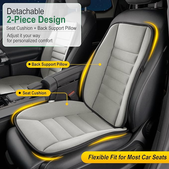 kingphenix 5-Piece Car Seat Cushion Set with Back Support | Full Back Support Pillow and Seat Cushion for Long Driving, Road Trips, Truck, Van, SUV, Gray