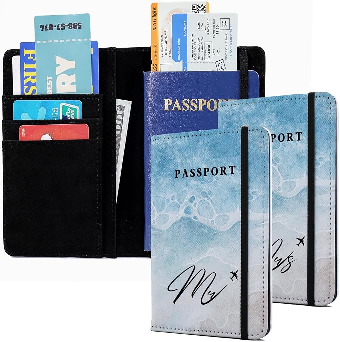 Passport Book Holder,Passport Wallet for Men Mr and Mrs Passport Holder for Women Passport Cover World Map Passport Case for Couples Christmas Traveling Passport Book Protector 2PCS
