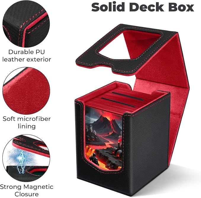 Fabmaker Deck Box Compatible with MTG Commander, (patent Pending) Magnetic Trading Card Storage Box with Comman-der, Fits 100 Double-Sleeved Cards, Card Box Compatible with Magic the Gathering, Red