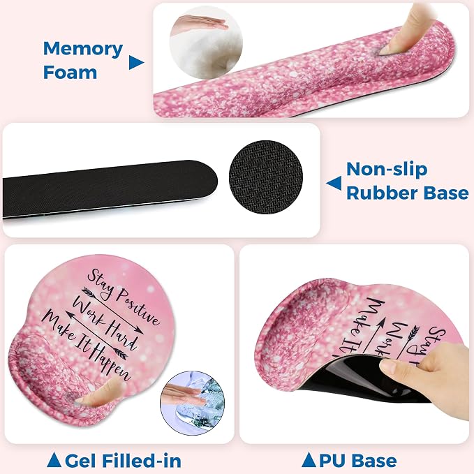 Mouse Pad and Keyboard Wrist Rest Support,Ergonomic Mouse Pad Set | Mousepad With Coaster and Non-Slip PU Base,Pain Relief for Desk Desktop Gaming, Computer,Office -Beach