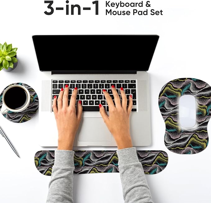 Wrist Rest Support for Mouse Pad Keyboard Set Circle Coaster Gaming Mouse Pad Ergonomic Gel Memory Foam Set for Computer, Laptop, Office, Pain Relief, Comfortably Typing New KM-41