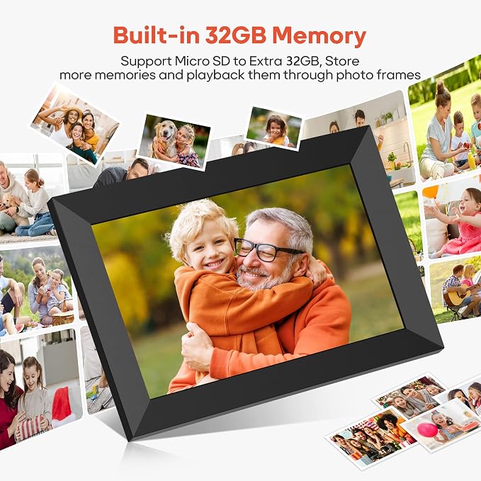 BIGASUO Digital Picture Frame, 10.1" Frameo Digital Frame WiFi with 32GB Memory, 1280x800 IPS Touch Screen, Send Photos/Videos from Your Phone Anywhere, Photo Gifts for Parents and Grandparents 2 Pack