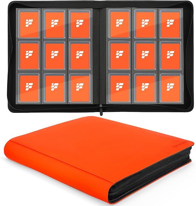 Top Loader Binder,Holds 288 Cards in 3"x4" Toploaders, Trading Card Binder 9 Pocket for TCG, MTG, YGO, Game Cards, Sports Cards(Orange)