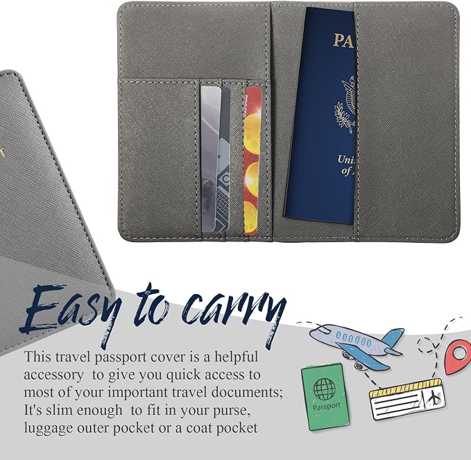 2 Pcs Passport Cover Holder for Travel Waterproof Leather Passport Wallet Case Book Travel Cruise Essentials for Women Men | 2 Pieces