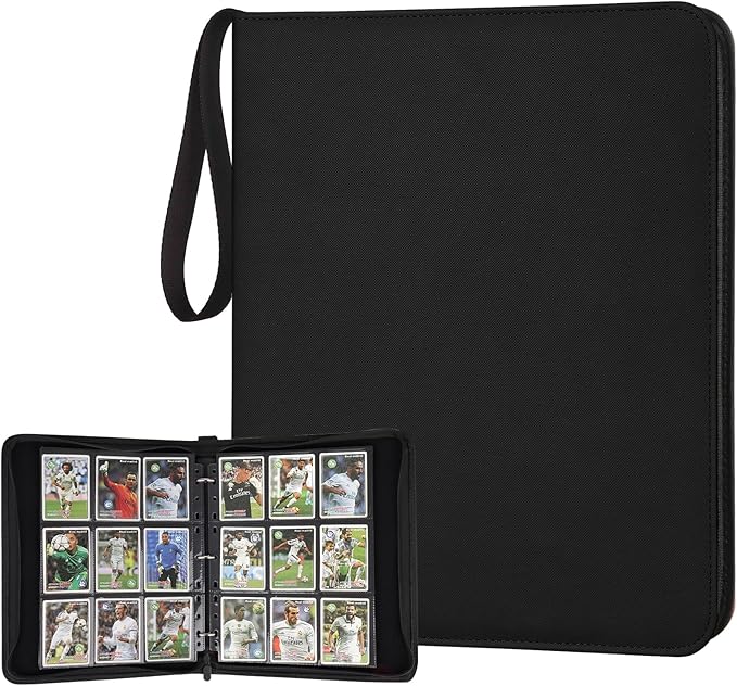 GERMUN 3 Ring 9 Pocket Zipper Card Binder, 720 Double Sided Standard PU Trading Card Album Folder for TCG & Sports Cards, Not Fit Top Loaders (Diamond Black)