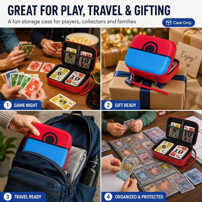 Comecase Cards Holder Case Compatible with SKYJO/for Bicycle Playing Cards/for Five Crowns/for UNO/for Phase 10 Playing Cards, Card Game Storage Organizer Holds Up to 400 Cards - Red(Box Only)