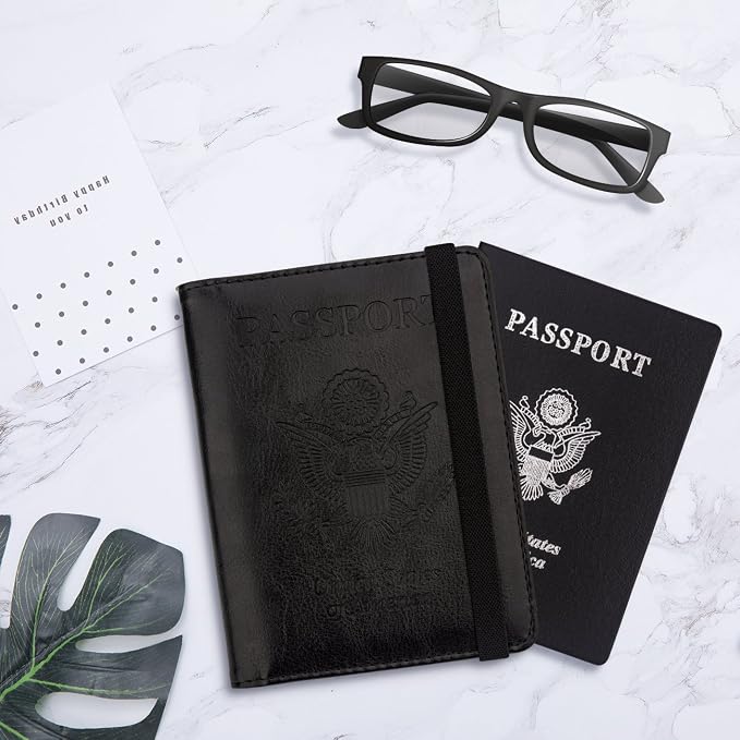 WALNEW Passport Holder for Travel, RFID Passport Wallet, Travel Essentials | PU Leather Passport Cover Case with Pen Holder, Travel Must Haves Accessories, Passport Book Holder for Women Men