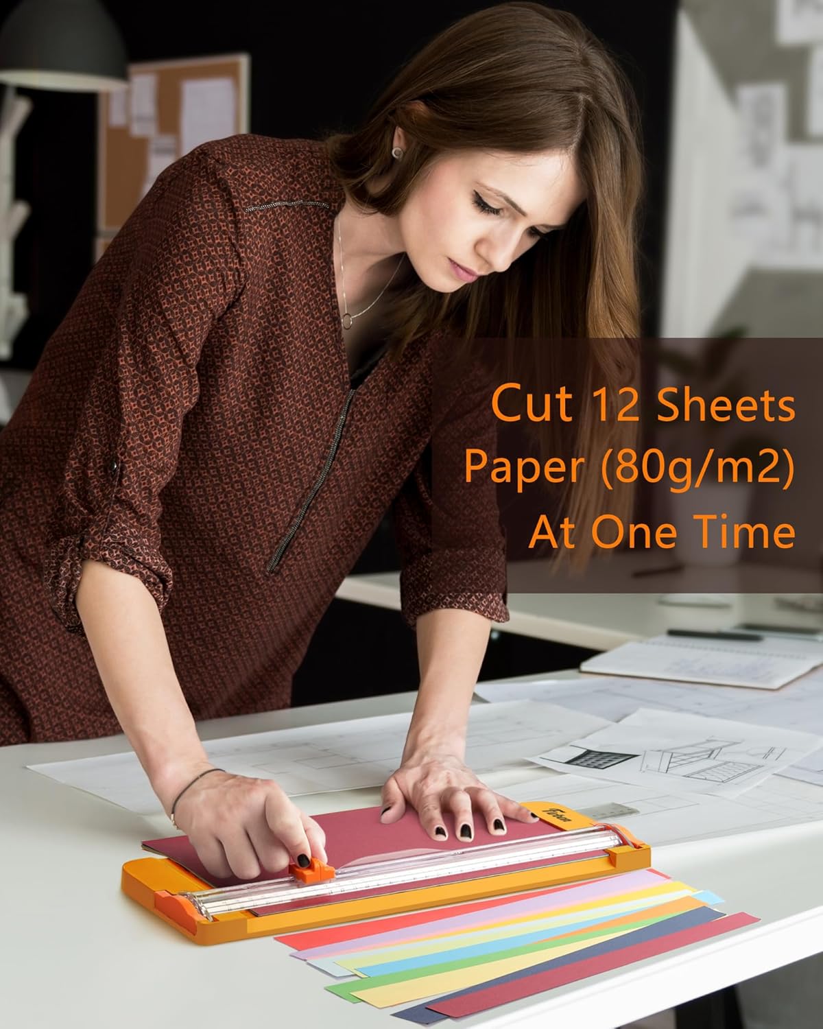 Firbon Yellow A4 Paper Cutter, 12 Inch Titanium Straight Paper Trimmer with Side Ruler for Scrapbooking Craft, Paper, Coupon, Label, Cardstock