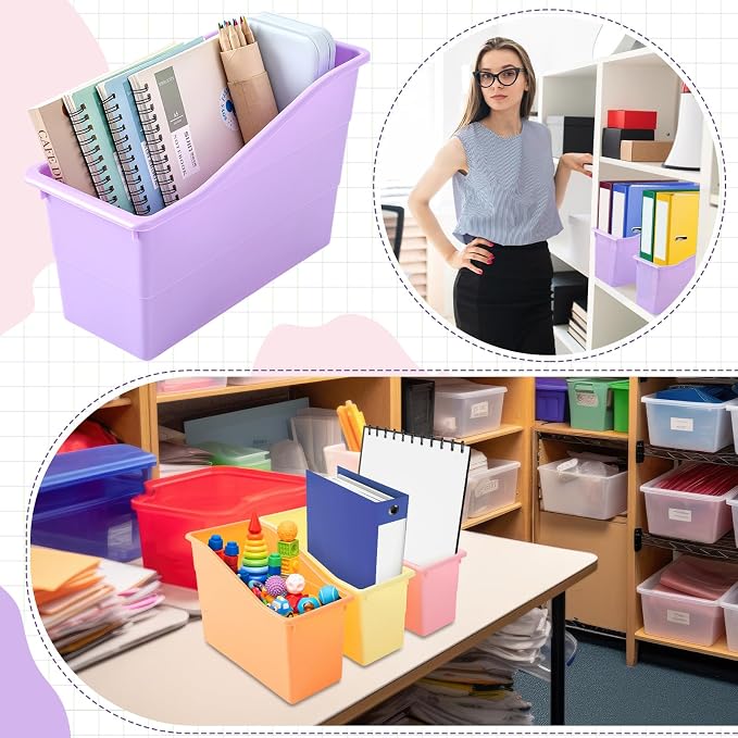 Blosssound 36 Set Book Bins for Classroom Stackable,Pastel | Plastic Baskets with Labels, Slanted Front, Library Supplies Organizers, Desktop Storage Bins, Teachers Home School Use