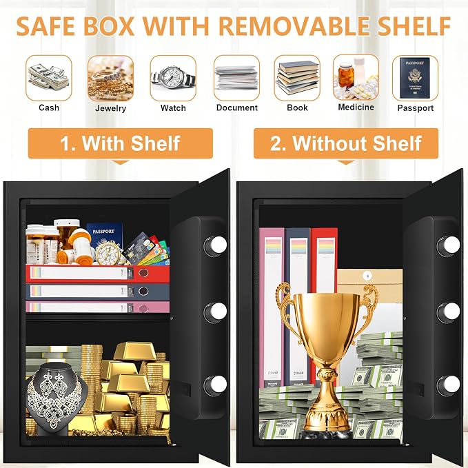 3.4 Cubic Feet Large Safes for Home Use Fire and Water proof, Digital Security Safe with Key and Combination, Home Safes Water and Fireproof for Firearm Medicine Money Valuables