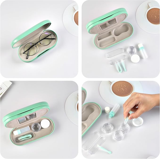 Eyeglass Case Double Sided Travel Size Portable Contact Lens Box 2 in 1 | Multifunction With Tool for Daily Outdoor Office