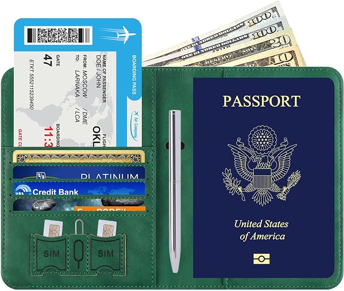 Airtag Passport Holder for Travel Essentials, RFID Passport Cover | Rfid Blocking Wallet, Synthetic Leather Case, Vacation Travel Accessories, For Women Men