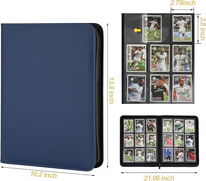 9 Pockets Card Binder,Premium Zip Trading Card Binder,540 Double Sided Pocket PU Collection Binder, Collector Album, Card Folder for MTG, TCG, Business Cards.(Blue)