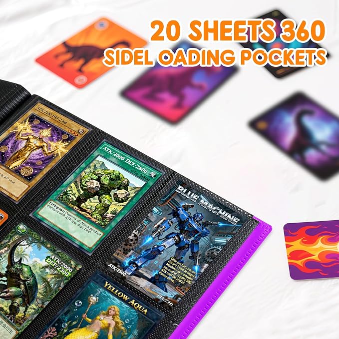 Trading Card Binder 9 Pocket, 360 Card Waterproof Folder with Side Loading Sleeves, Sturdy Card Collection Album for MTG, TCG, Game Cards & Sports Cards (1, Purple)