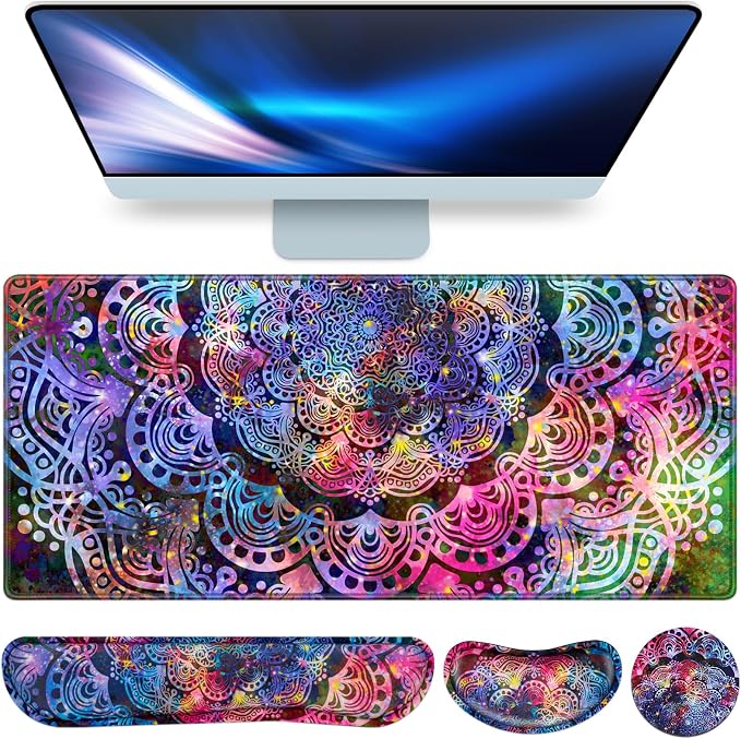 Mouse Pad with Wrist Rest, 4-in-1 Large Mousepad Keyboard | Wrist Rest+Mouse Pad Wrist Support+Cup Pad Set,Ergonomic Anti-Slip,Memory Foam Desk Mat for Home Office Gaming(35.4×15.7in)