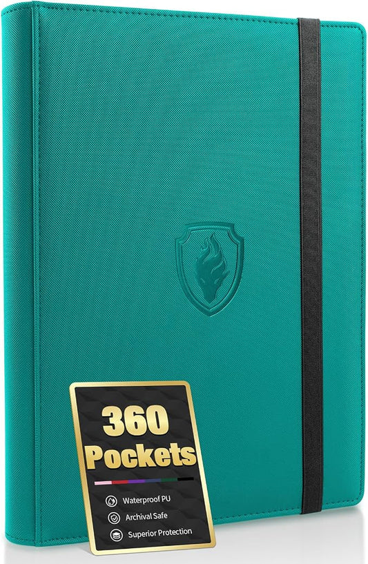Premium 9 Pocket Card Binder for 360 Cards, Fabmaker PU Cover Trading Card Binder, Sturdy Card Collection Album, Sleek Card Holder Folders for Game Cards & Sports Cards, Turquoise