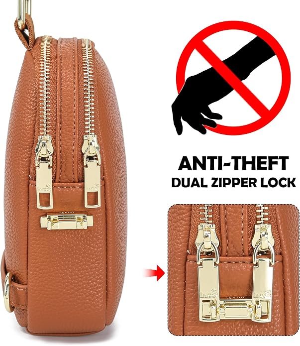 Anti Theft Crossbody Bag for Women, Small RFID Blocking Sling Purse with Zipper Lock for Travel, Vegan Leather