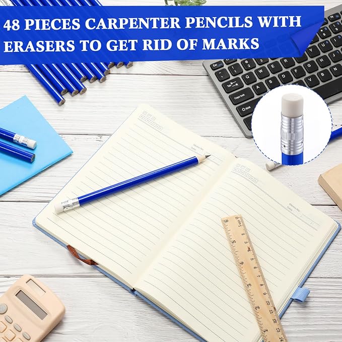 Fainne 48 Pcs Jumbo Pencil, Wooden Pencil with Black Core for Carpenters Construction Workers Woodworkers Framers Beginners Students Teachers DIY Project (Blue,Round)