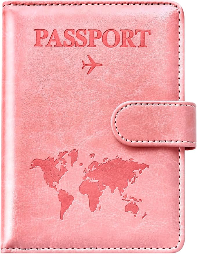 Eoehro Passport Holder for Travel Essentials, Passport Wallet Cover Case for Travel Must Haves Accessories,Passport Book Holders for Women and Men(Bright Pink)