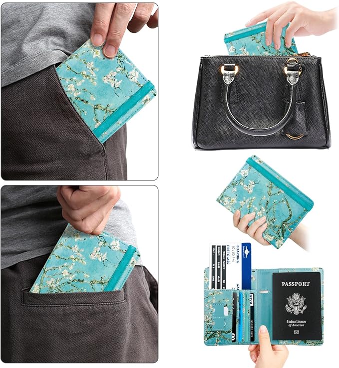 WALNEW Passport Holder for Travel, RFID Passport Cover Wallet for Women Men, PU Leather Passport Book Card Holder Case with Pen, Travelling Essentials for Flying | PU Leather Passport Cover Case with Pen Holder, Travel Must Haves Accessories, Passport ...