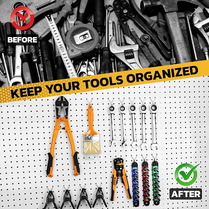 ELEAD 45-Piece Pegboard Hooks J-Hook, Silver J Hooks for Pegboard, Fits 1/8” & 3/16” Pegboards, Heavy Duty Peg Board Hooks for Hanging Keys, Retail Items & Small Tools