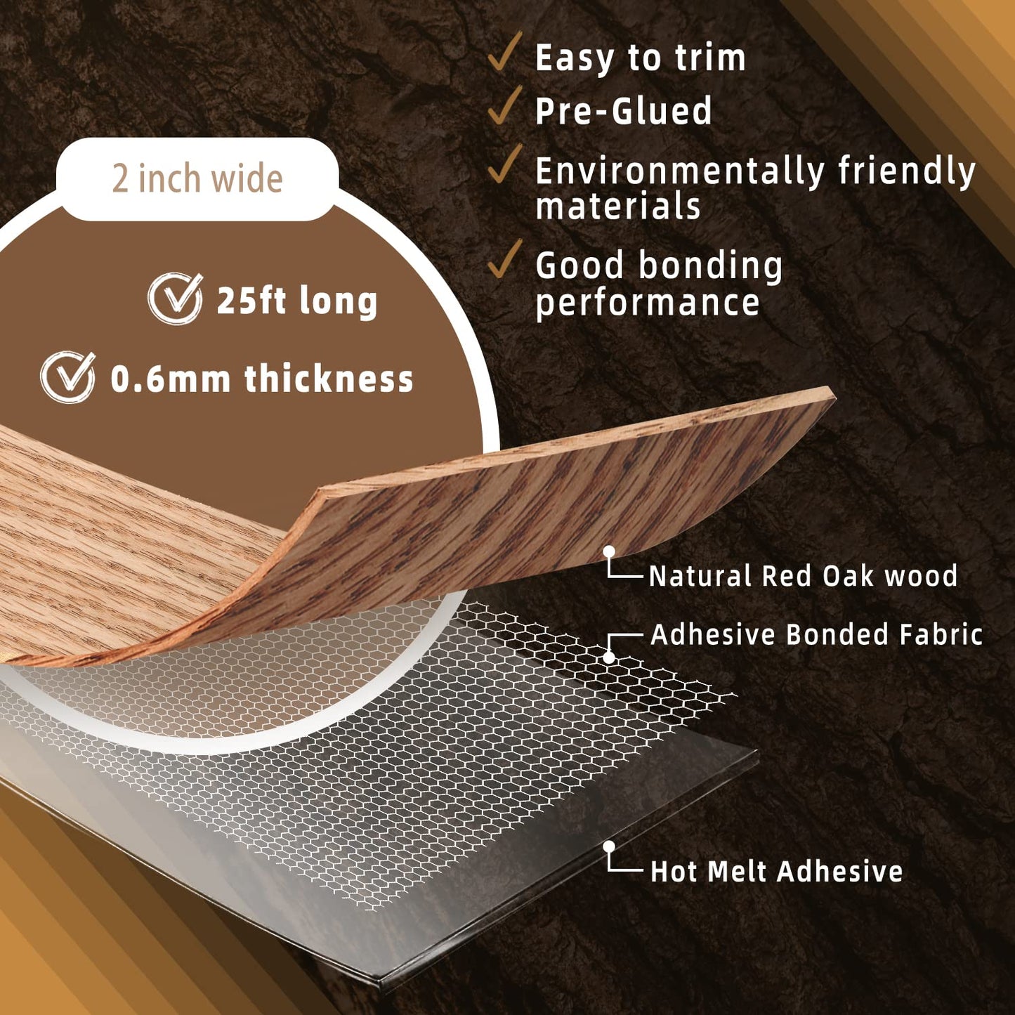 GSCIT Club Red Oak Edge Banding, 2 inch x 25ft roll of Veneer Edge Banding Preglued Flexible, Real Wood Tape Banding