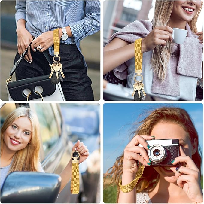 Fishent Stretchy Wristlet Keychain, Cute Key Chain, Woven Wrist Lanyard for Car Keys with 3 Keyrings and D-ring for Women Men