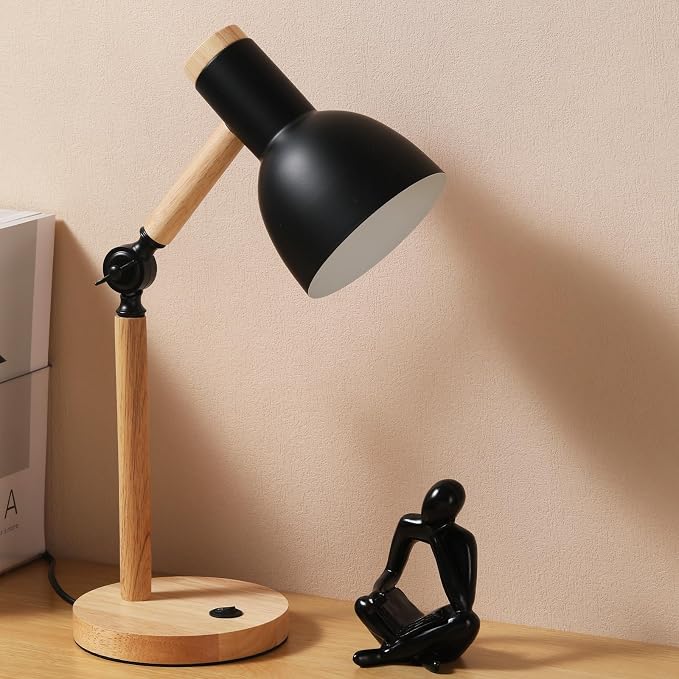 Adjustable Wooden Arm Desk Lamp, Metal Shade Table Lamp | Dorm Lamp,Bedside Lamp,Reading Lamp,Lamp for Home Office