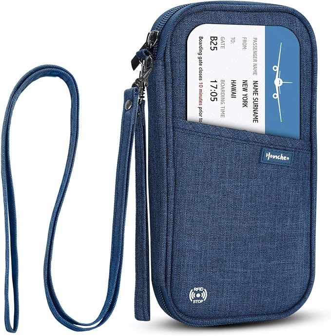 RFID Family Passport Wallet Holder Waterproof, Travel Document Organizer Credit Card Clutch Bag for Men Women