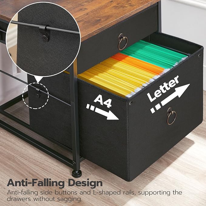 HOOBRO File Cabinet, 2-Drawer Vertical Mobile Office Cabinet, Rolling Printer Stand, for A4/Letter Size Files, Nonwovens Drawer, for Home Office, Rustic Brown and Black BFK21WJ01