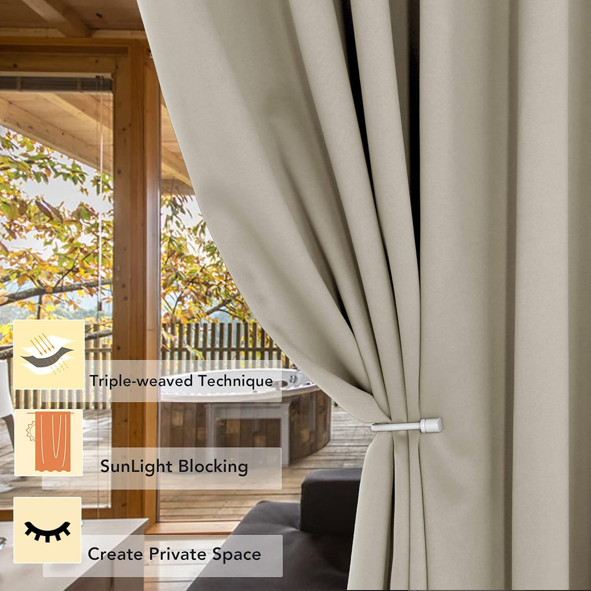 BONZER Room Divider Blackout Curtain Wide Room Darkening Total Privacy Wall Noise Reducing for Bedroom, 96L x 70W Inch (8L x 5.8W ft), 1 Panel, Cream