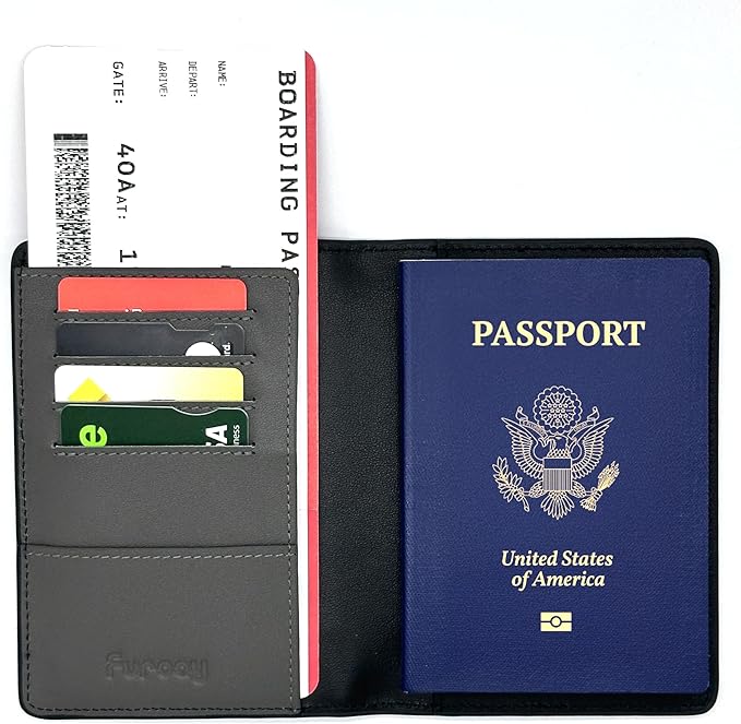 Slim Nappa Leather RFID Blocking Passport Cover (Black/Gray) | Genuine Leather Passport Holder for Men and Women
