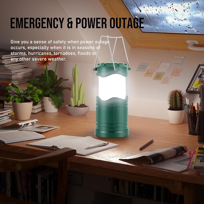 Lichamp LED Camping Lantern, 4 Pack Battery Powered Flashlight for Power Outages, Portable Collapsible Hanging Light Essential for Home, Outdoor, Emergency Lamp Survival Kit Gear for Hurricane, C5