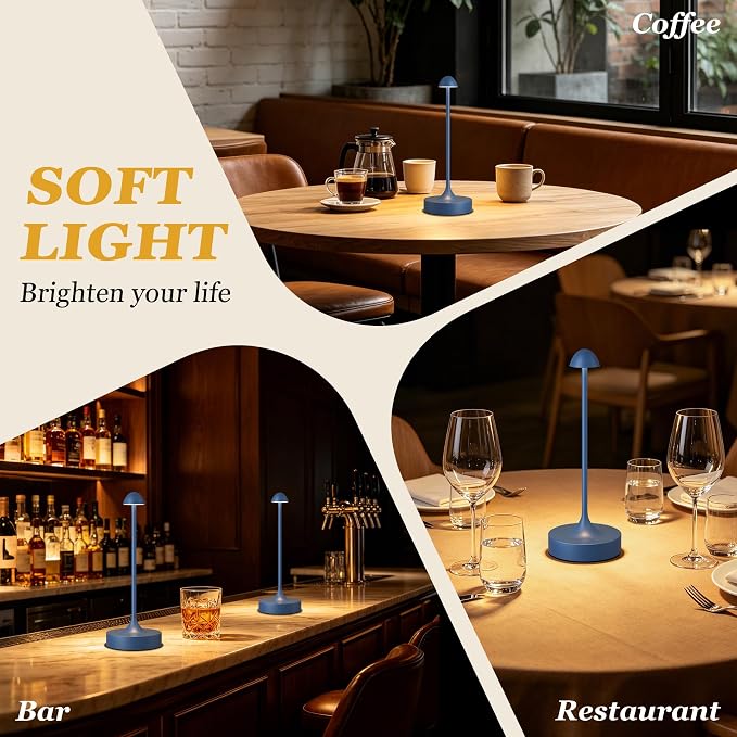 Kakanuo Rechargeable Cordless Table Lamp, Battery Operated Lamps, 3-Color Stepless Dimming, Portable Wireless Desk Lamp, LED Lighting for Dining Room, Restaurant, Office, Bar, Home(Navy 2 Pack)