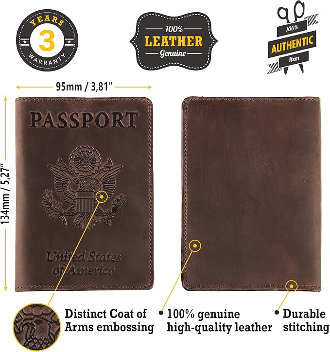 US Leather Passport Book Cover - Thin American Travel Passport Holder - Premium International USA Passport Protector Case for Women Men (Brown Vintage New)