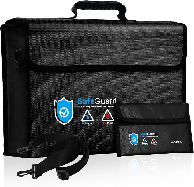 Fireproof Document Bag - Large (17" x 12" x 5.7") Fireproof Waterproof Document Bag,Legal Size Documents and Valuables, Heavy Duty Lightweight Briefcase for Home or Office(Black）