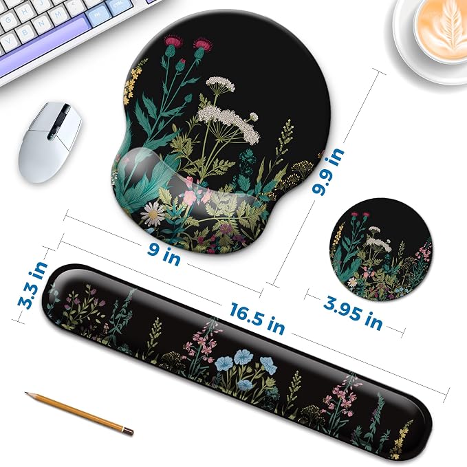 Mouse Pad and Keyboard Wrist Rest Support,Ergonomic Mouse Pad Set | Mousepad With Coaster and Non-Slip PU Base,Pain Relief for Desk Desktop Gaming, Computer,Office -Beach