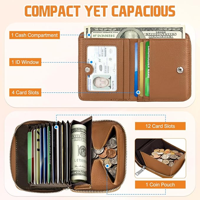 HUANLANG Mens Wallet RFID Blocking Multi Card Holder Wallets for Men Bifold Wallet with Zipper Small Men's Leather Wallet