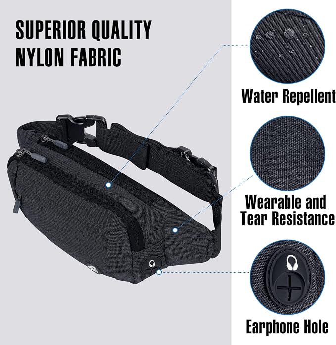 WATERFLY Small Fanny Pack Crossbody Lightweight Waist Bag for Woman Man | Adjustable extender strap, Slim compact, Water-resistant durable material, Breathable back pad, Multi-scene for travel, daily