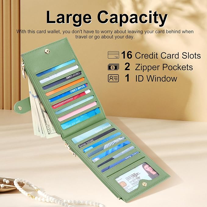 Travelambo Leather Wallets for Women Slim RFID Blocking Bifold Credit Card Holder Wallet