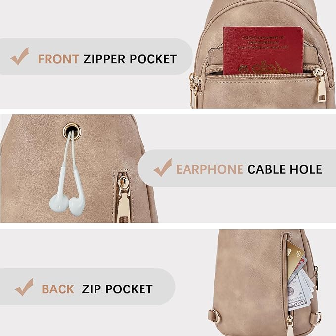 BOSTANTEN Sling Bag for Women Leather Crossbody Bags Fanny Pack Chest Bag for Travel | Adjustable Wide Strap, Small, Anti Theft, Lightweight, Multi Pockets and Carrying Way, Card Slot, Cute Trendy for Everyday