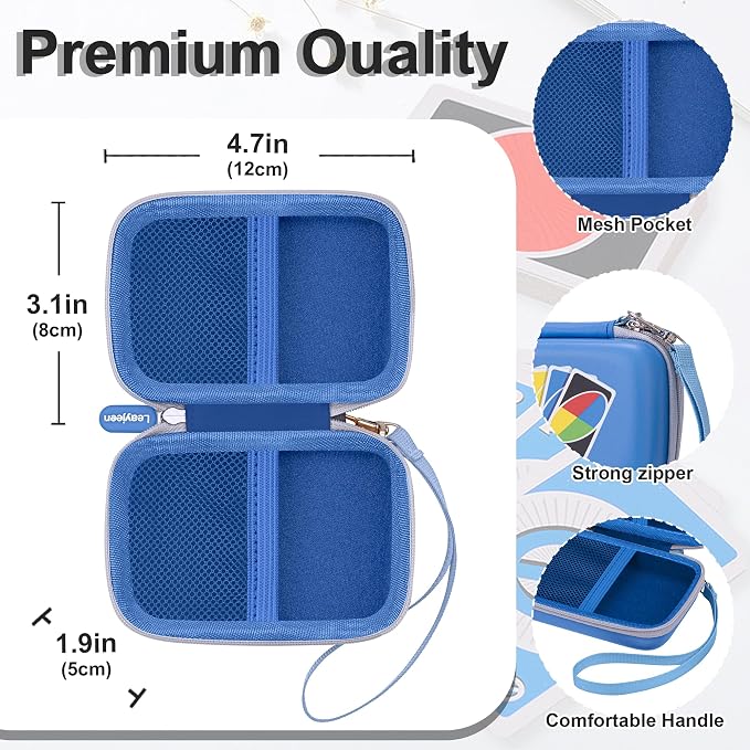 Leayjeen Cards Case Compatible with Skip BO/UNO/Pokemon/Phase 10 Card Game,Fits Up to 108 Cards,Carrying Storage Bag for Travel-Blue(Case Only)