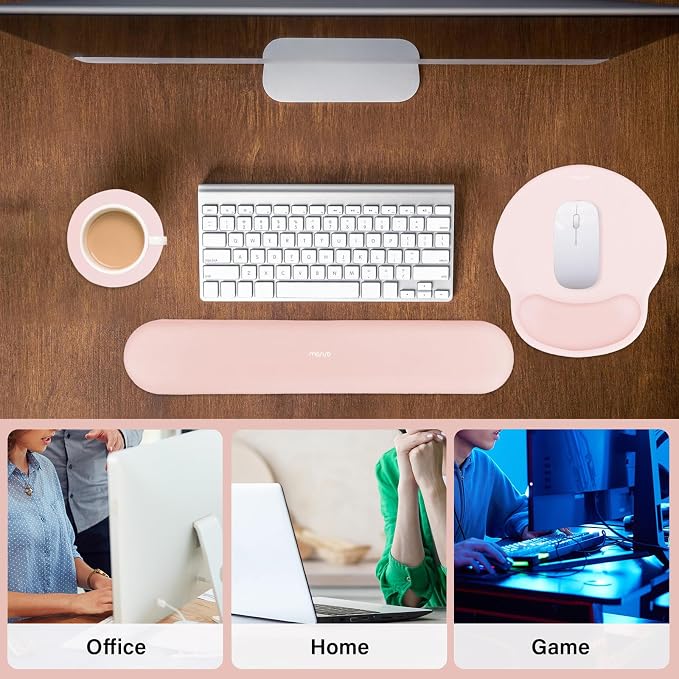 MOSISO Wrist Rest Support for Mouse Pad&Keyboard Set, Chalk Pink | Circle Curved Ergonomic Mousepad Non-Slip Base Home/Office Pain Relief&Easy Typing Pad with Soft Cloth&Silicone Lining