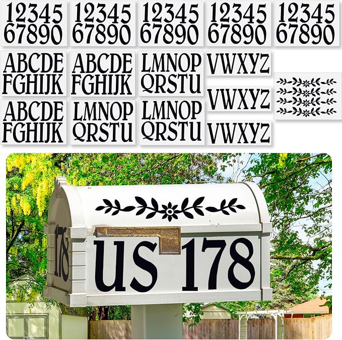 132 Pcs 3" Mailbox Numbers Letters Stickers for Outside,Numbers Letters Decals with Flowers,Self Adhesive Waterproof House Mailbox Address Numbers Letters Vinyl for Door Sign Cars Home,Black