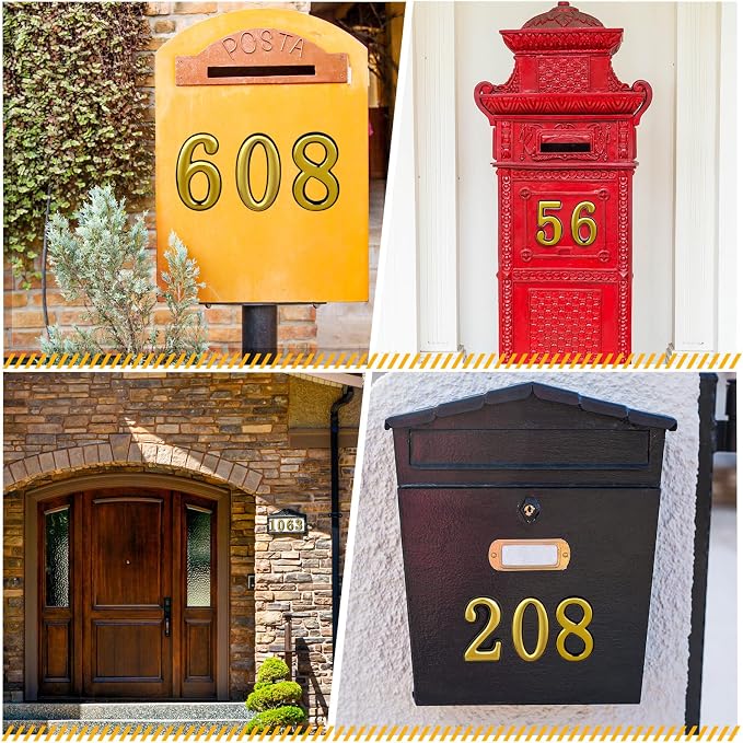 opasyo 20 Pieces Mailbox Numbers for Outside 3.8 inch 0-9 Self-Adhesive Mail Box Numbers,3D Gold House Numbers for Mailbox, Apartment, House, Trash Bins,Office Hotel Room (Gold, 3.8inch)